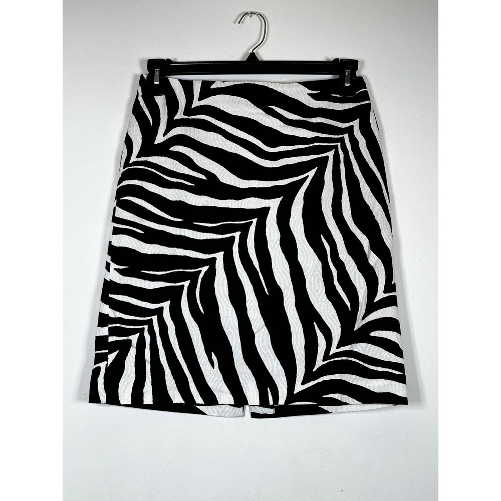 Talbots Skirt Womens Petite 6P Black White Zebra Print Lined Pencil Knee Length